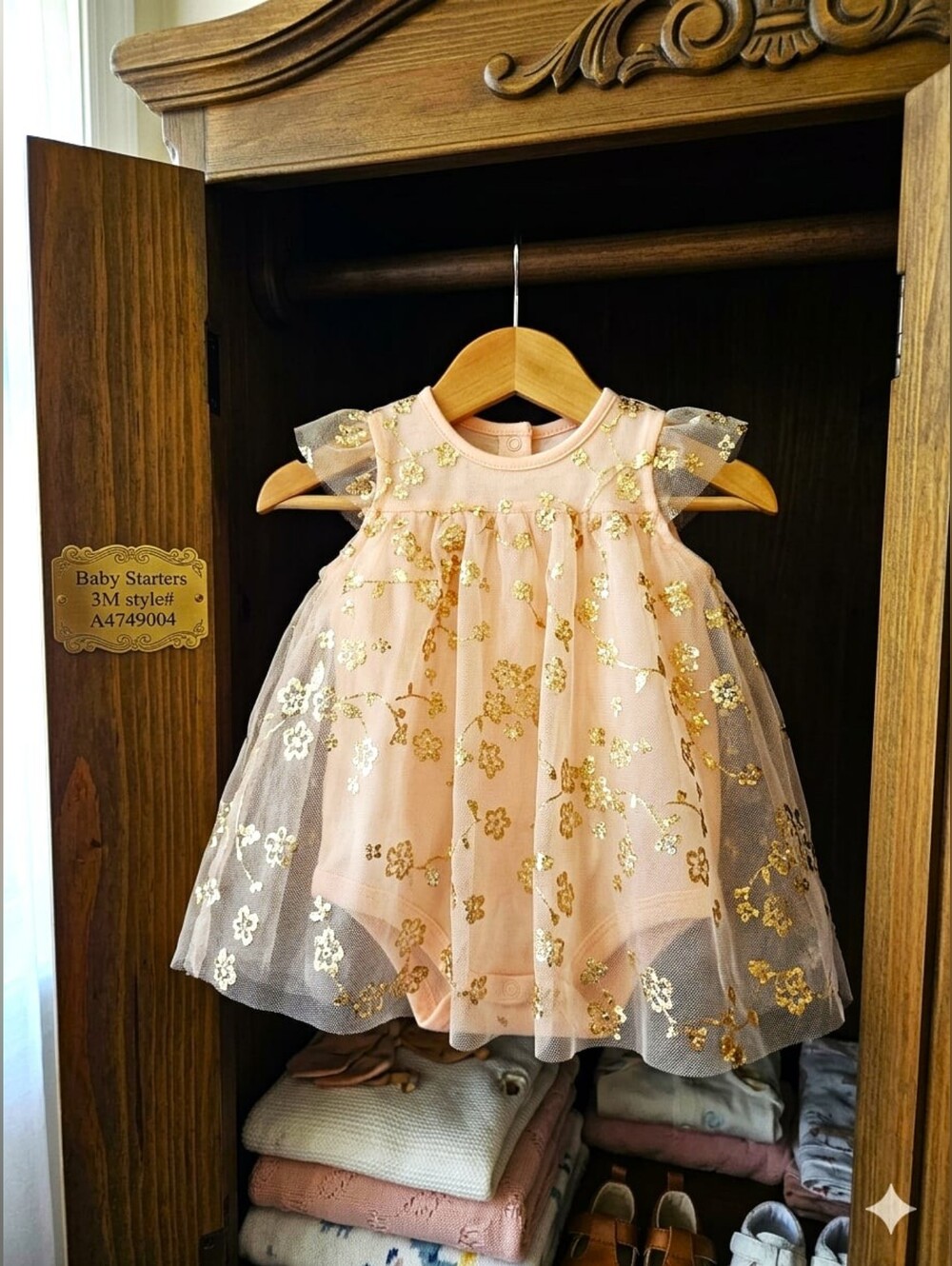 Baby Starter Orange- Gold Tulle Dress Over A Bodysuit Style A4749004